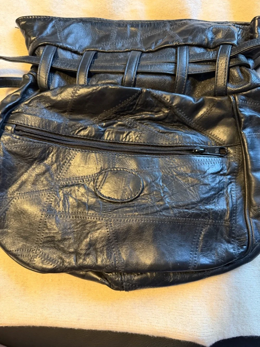 Vintage Y2K Black Leather Shoulder Bag Slouchy Patchwork Hobo Bag